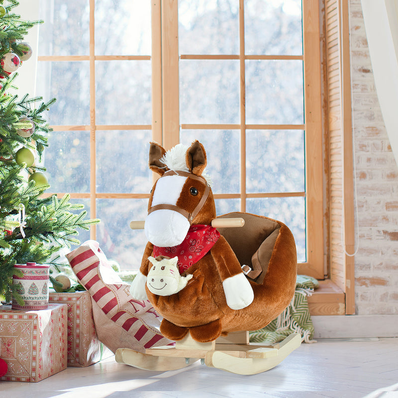 Kids Ride-On Rocking Horse Toy with Lullaby Music and Hand Puppets Set Magic Cars 7