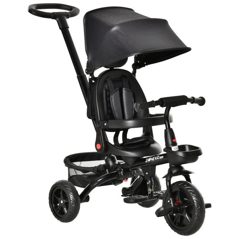 4-in-1 Kids Tricycle with Reversible Seat and Adjustable 2.8-3.1 ft Height Push Handle Magic Cars 0