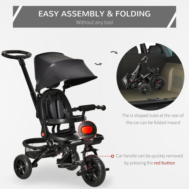 4-in-1 Kids Tricycle with Reversible Seat and Adjustable 2.8-3.1 ft Height Push Handle Magic Cars 1