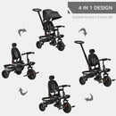 4-in-1 Kids Tricycle with Reversible Seat and Adjustable 2.8-3.1 ft Height Push Handle Magic Cars 5