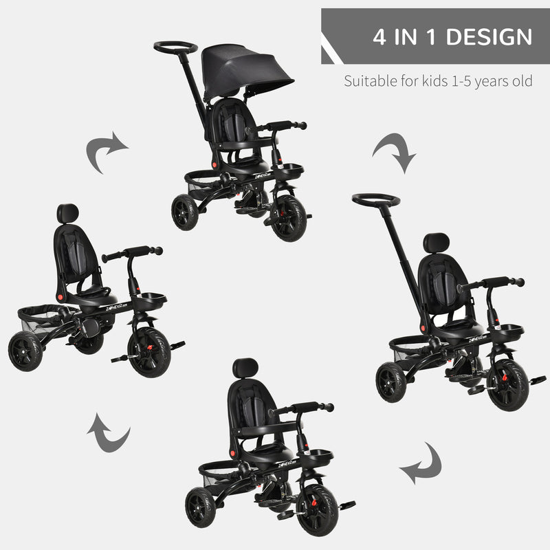 4-in-1 Kids Tricycle with Reversible Seat and Adjustable 2.8-3.1 ft Height Push Handle Magic Cars 5