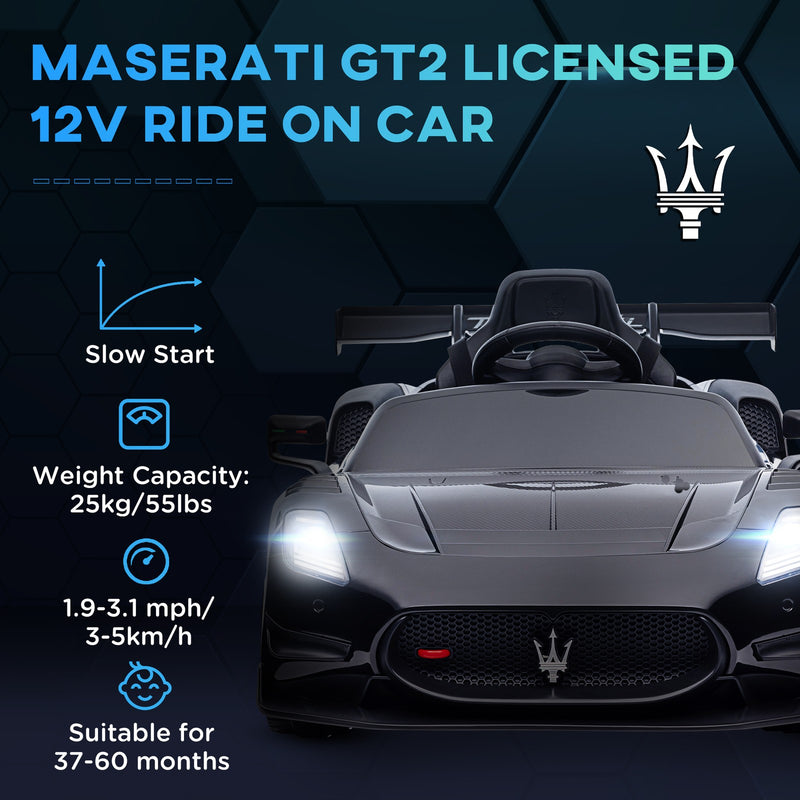 Licensed Maserati GT2 12V Ride-On Car with Shock Absorbers in Black Magic Cars 4