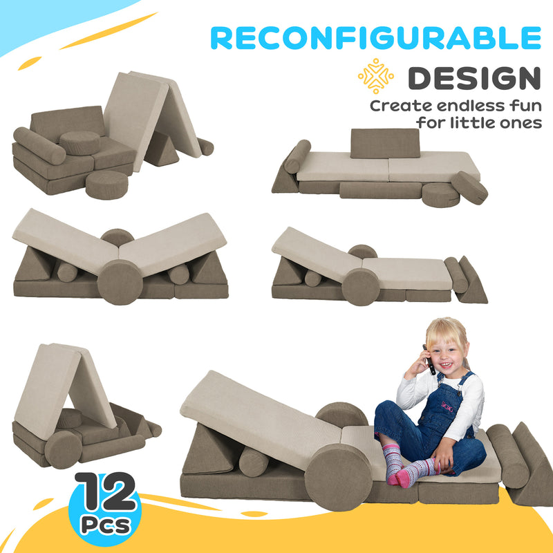 Modular 12-Piece Kids Play Couch for Playroom and Bedroom Magic Cars 4