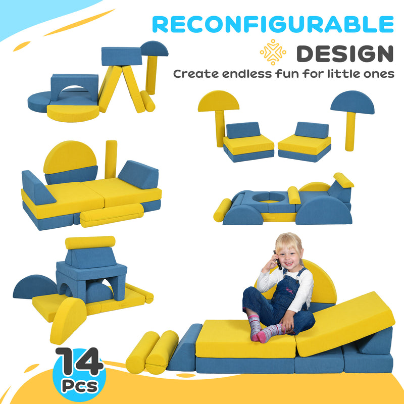 Modular 14-Piece Kids Play Couch Sectional Sofa for Children Magic Cars 4