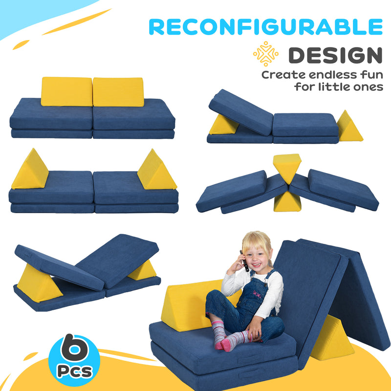 Modular 6-Piece Kids Play Couch for Playroom and Bedroom Magic Cars 4