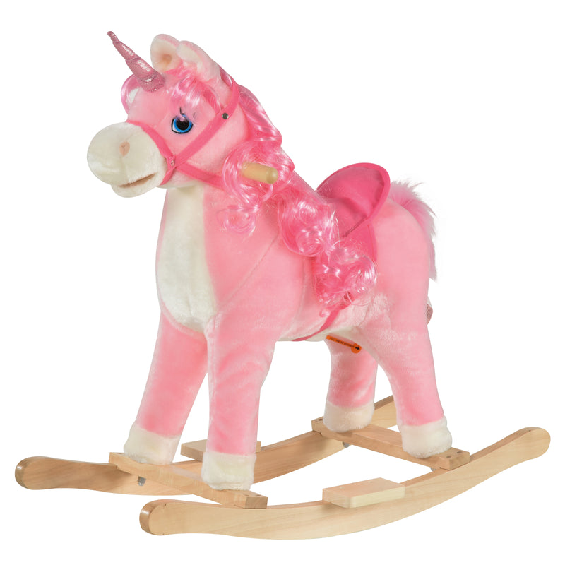 Kids Rocking Horse Unicorn Design with Wooden Base and Wagging Tail Magic Cars 0