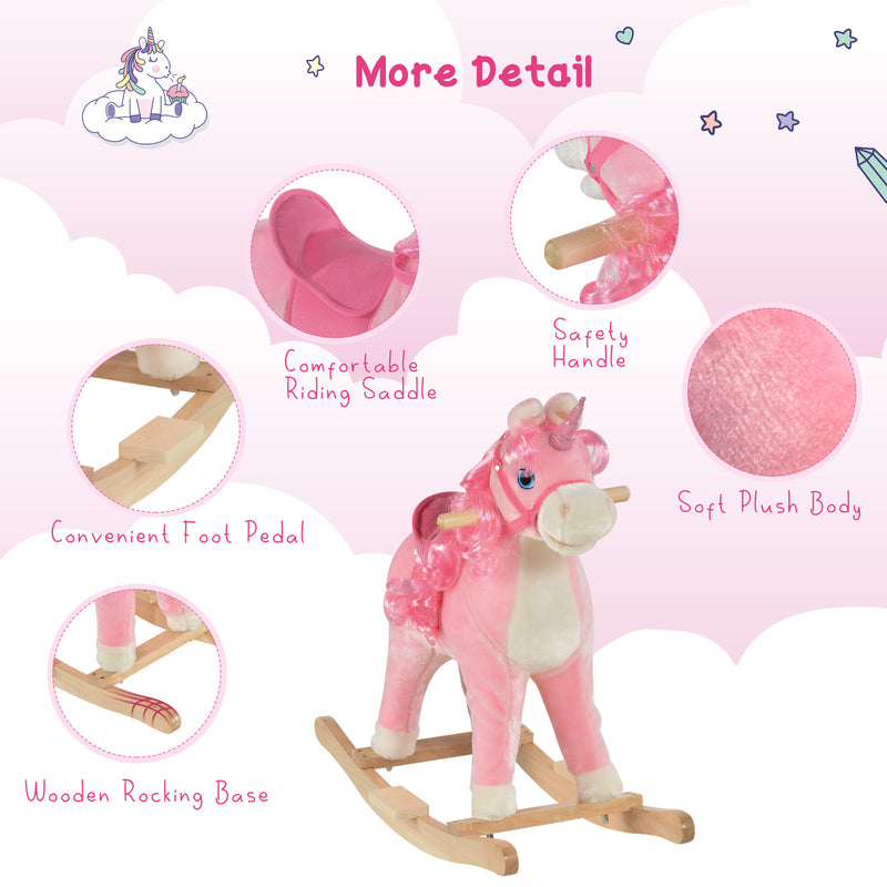 Kids Rocking Horse Unicorn Design with Wooden Base and Wagging Tail Magic Cars 3