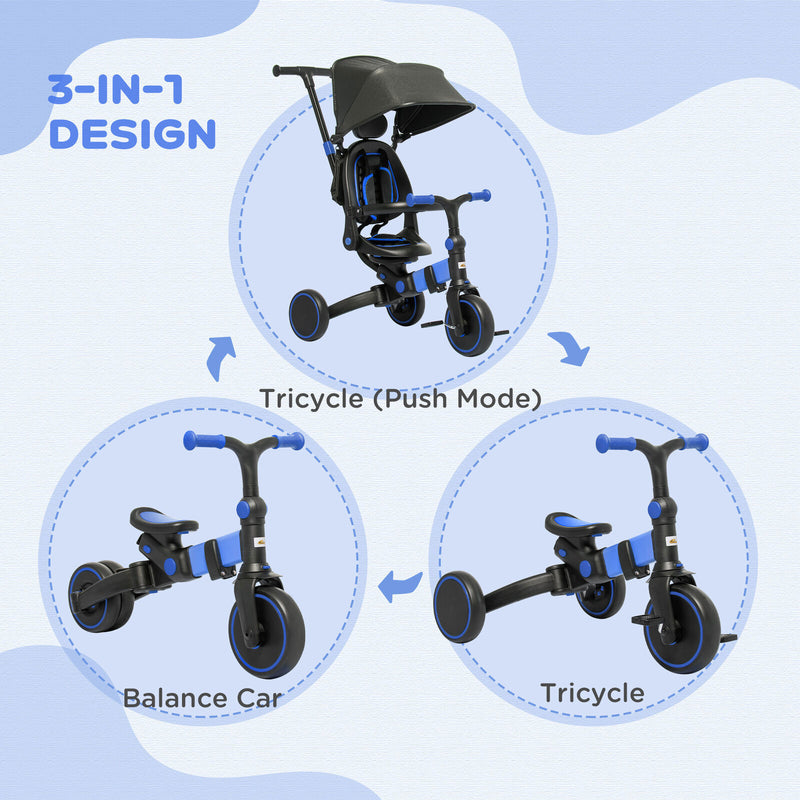 Toddler Tricycle with Aluminum Frame and Adjustable Push Handle in Blue Magic Cars 4