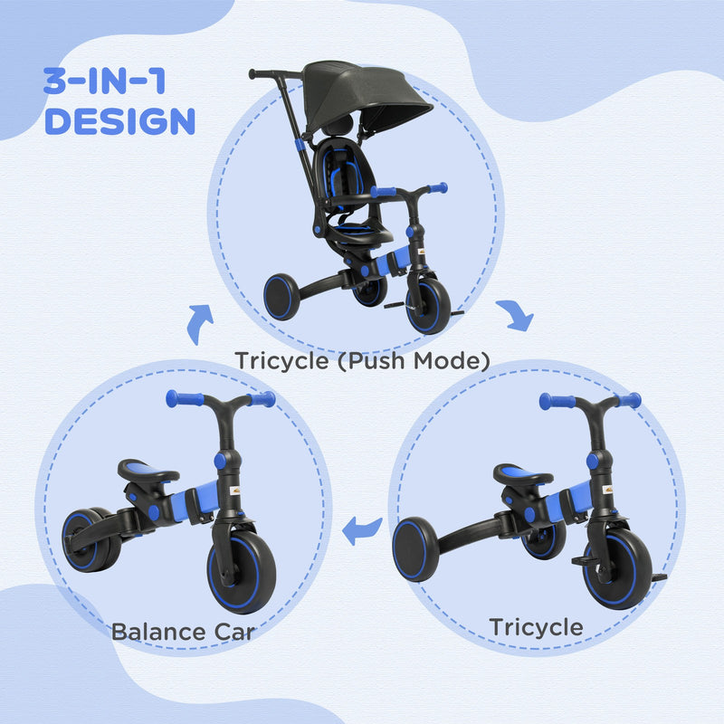Toddler Tricycle with Aluminum Frame and Adjustable Push Handle in Blue Magic Cars 4