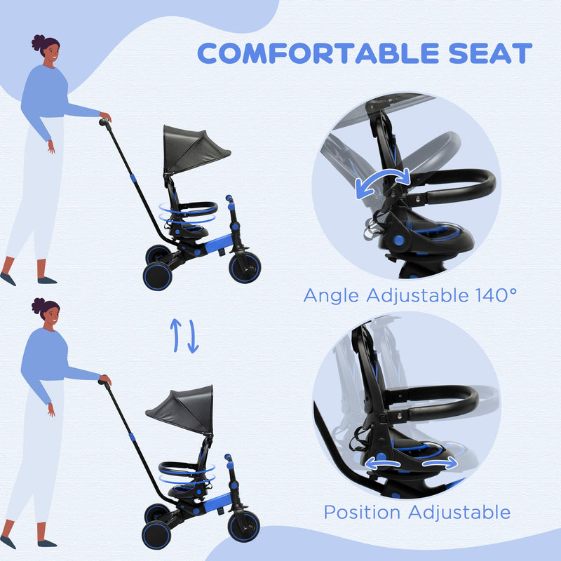 Toddler Tricycle with Aluminum Frame and Adjustable Push Handle, Blue Magic Cars 10