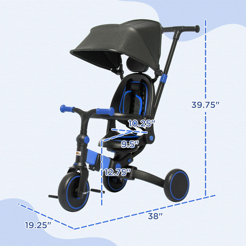 Toddler Tricycle with Aluminum Frame and Adjustable Push Handle, Blue Magic Cars 2