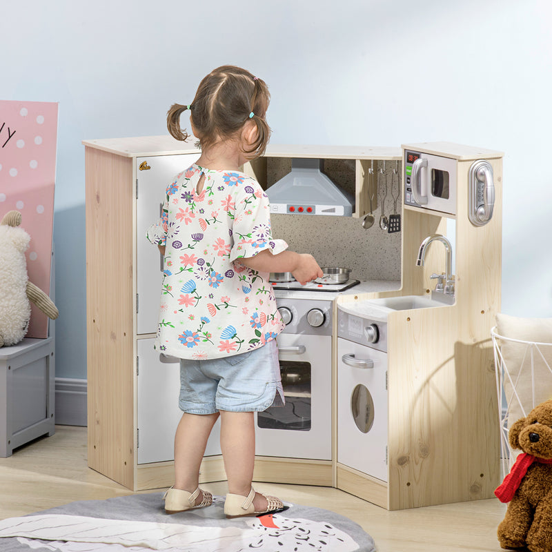 Large Corner Wooden Kids Kitchen Playset with Sound Effects Magic Cars 8