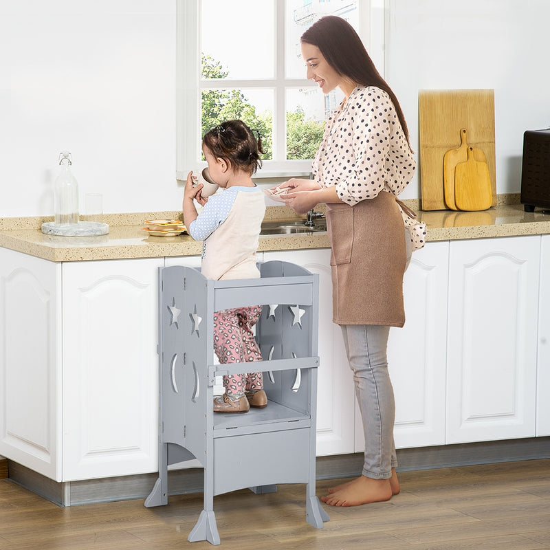 Wooden Foldable Kitchen Step Stool for Kids Toddler Helper Tower Magic Cars 8