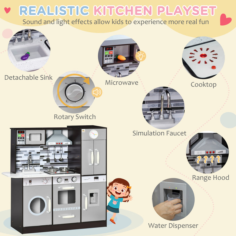 Wooden Kids Play Kitchen Set with Lights, Sounds and Pretend Washing Machine Magic Cars 3