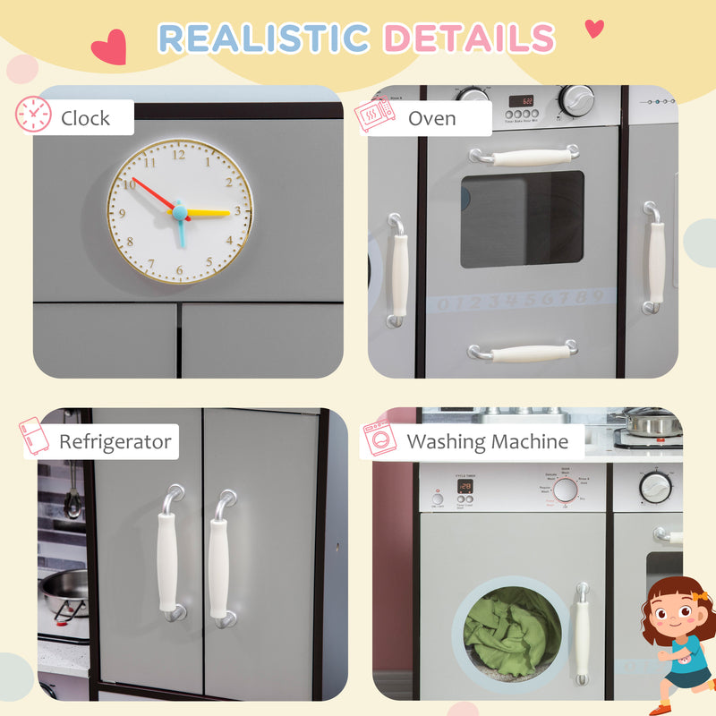 Wooden Kids Play Kitchen Set with Lights, Sounds and Pretend Washing Machine Magic Cars 4