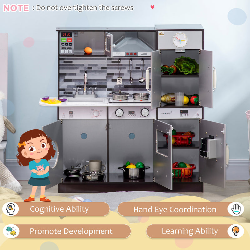 Wooden Kids Play Kitchen Set with Lights, Sounds and Pretend Washing Machine Magic Cars 5