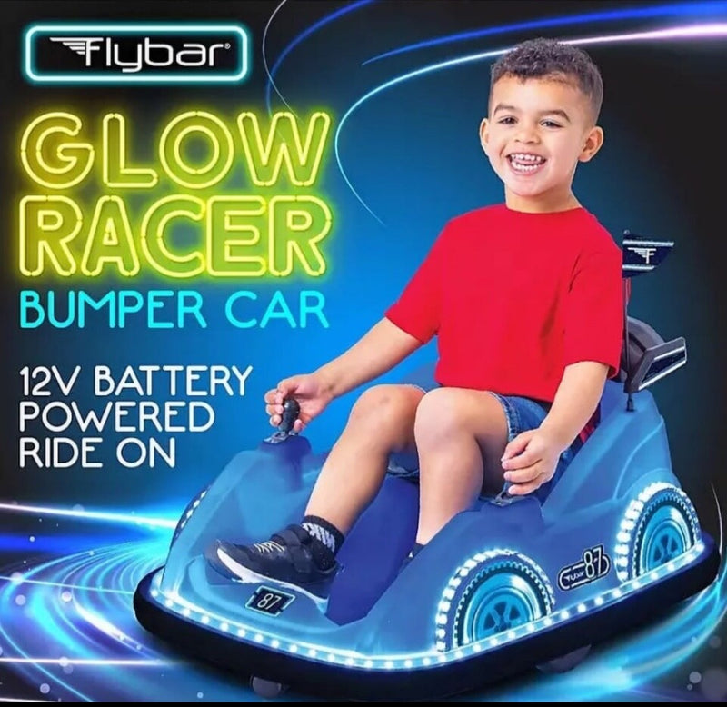 Two Flybar 12V Dual Joystick Steering Glow Bumper Racer Car Blue Magic Cars 0