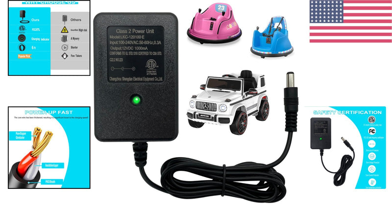 Quick Charge 12V Battery Adapter for Ride-On and Bumper Cars with 6FT Cable Magic Cars 1