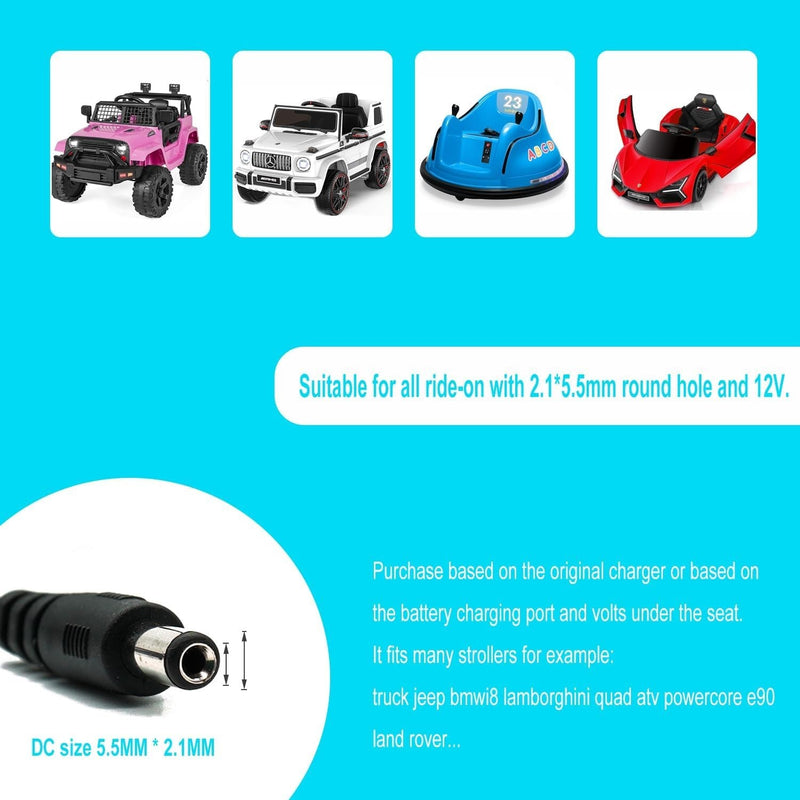 Quick Charge 12V Battery Adapter for Ride-On and Bumper Cars with 6FT Cable Magic Cars 6