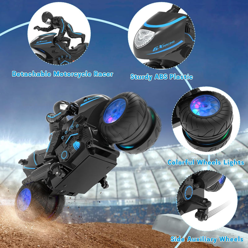 Remote Control Motorcycle with RGB Light-Up Wheels and 360-Degree Rotation Magic Cars 3