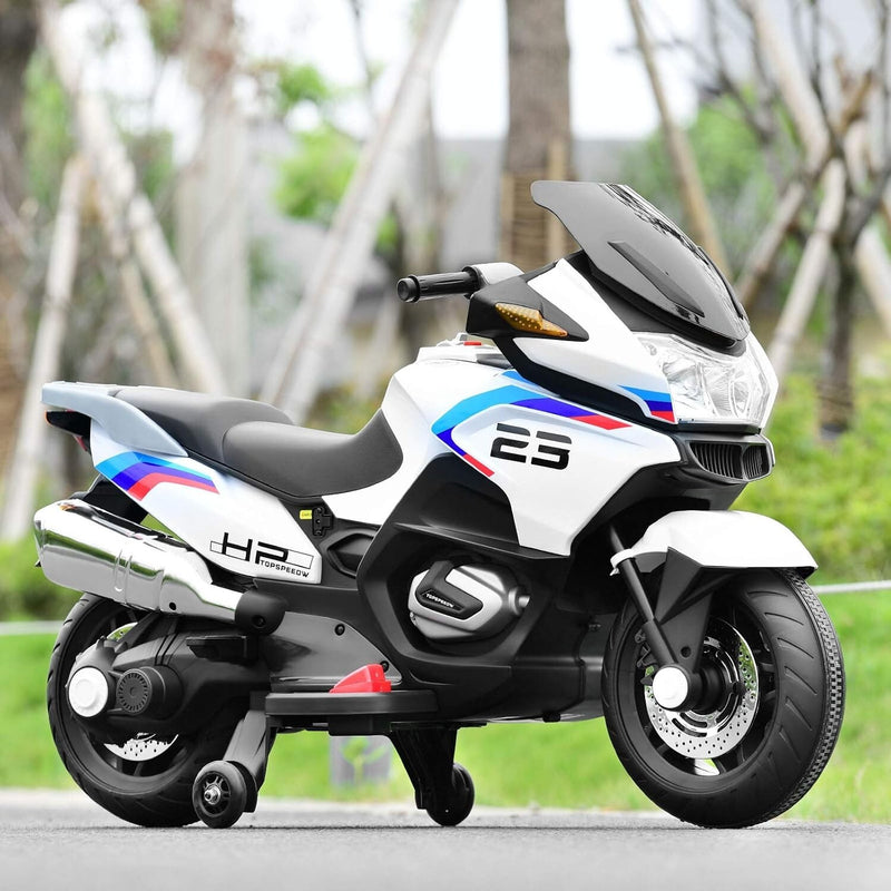 Rechargeable Kids Ride-On Motorcycle with AUX Input, Music, and Stability Wheels Magic Cars 3