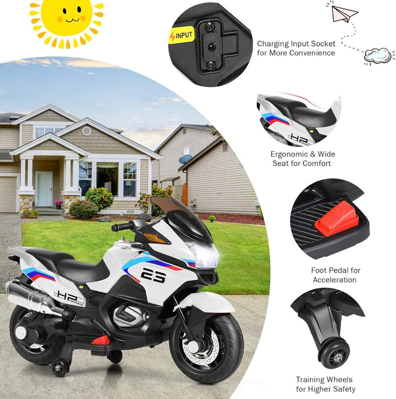 Rechargeable Kids Ride-On Motorcycle with AUX Input, Music, and Stability Wheels Magic Cars 4