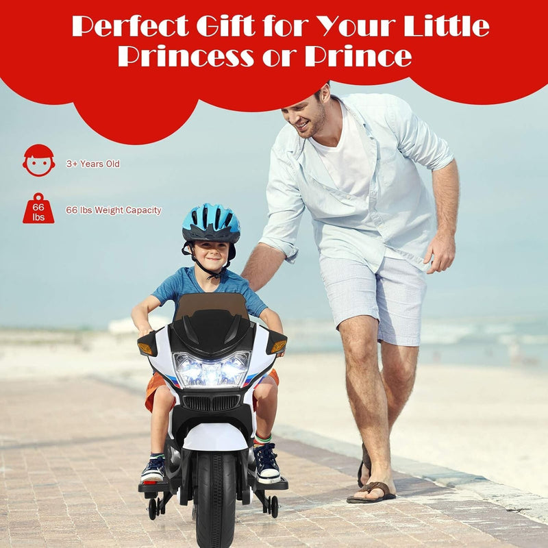 Rechargeable Kids Ride-On Motorcycle with AUX Input, Music, and Stability Wheels Magic Cars 5