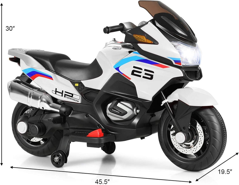 Rechargeable Kids Ride-On Motorcycle with AUX Input, Music, and Stability Wheels Magic Cars 7