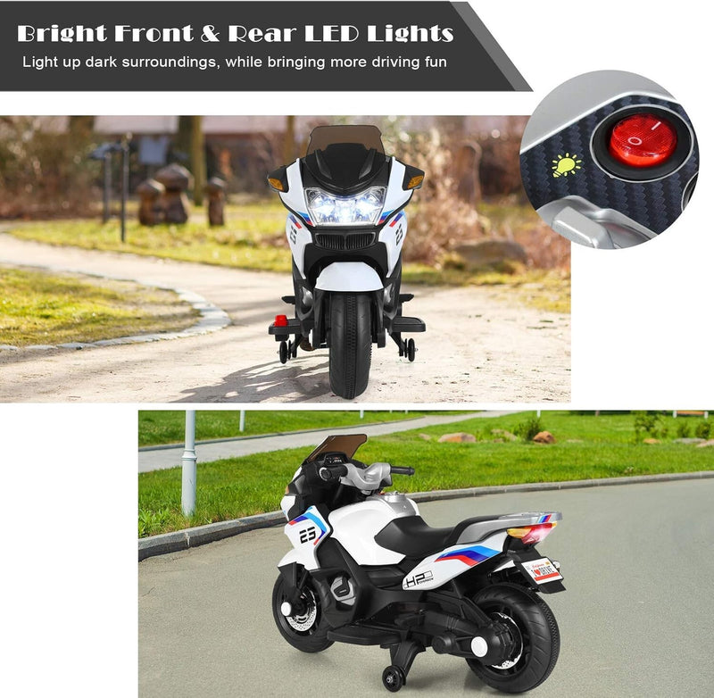 Rechargeable Kids Ride-On Motorcycle with AUX Input, Music, and Stability Wheels Magic Cars 9