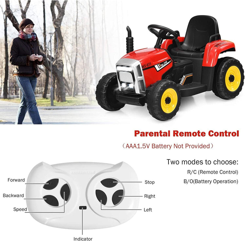 12V Red Electric Ride-On Tractor with Trailer Battery-Powered Kids Toy Car Magic Cars 1