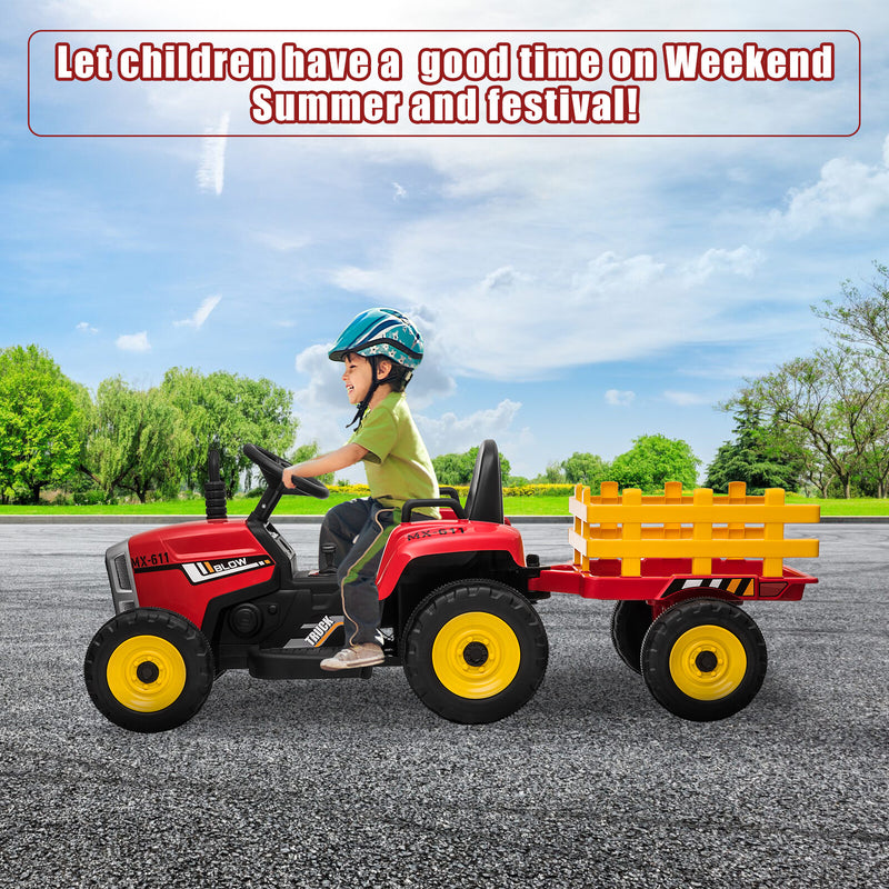 12V Red Electric Ride-On Tractor with Trailer Battery-Powered Kids Toy Car Magic Cars 2
