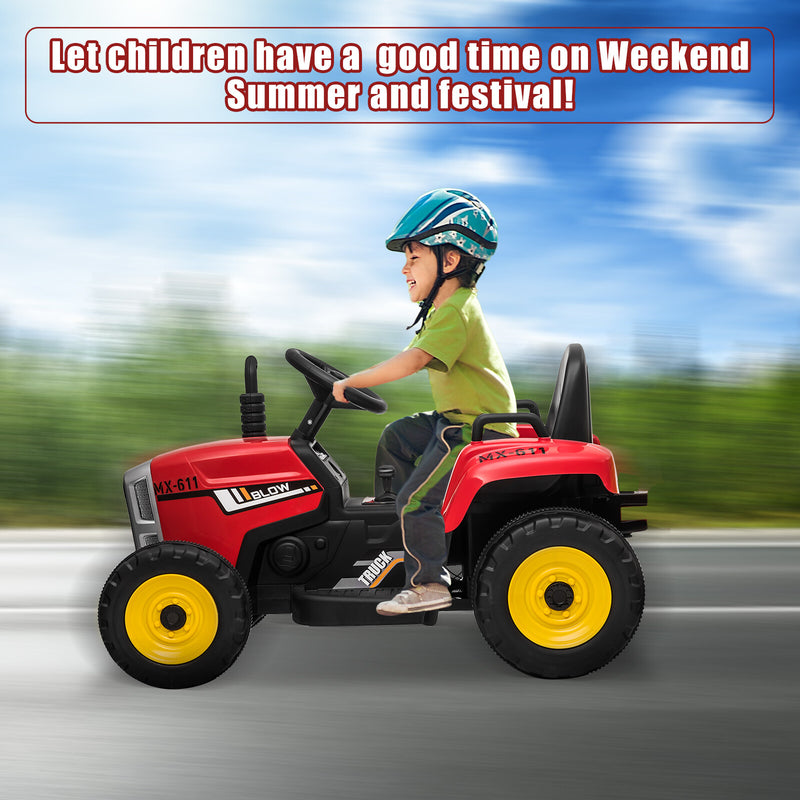 12V Red Electric Ride-On Tractor with Trailer Battery-Powered Kids Toy Car Magic Cars 3