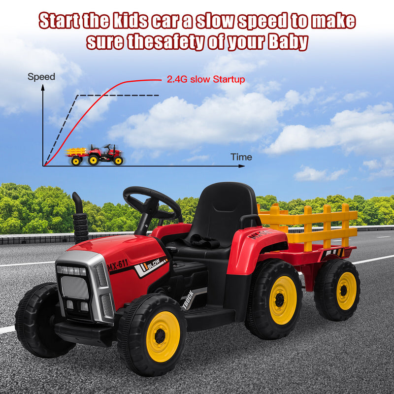 12V Red Electric Ride-On Tractor with Trailer Battery-Powered Kids Toy Car Magic Cars 4