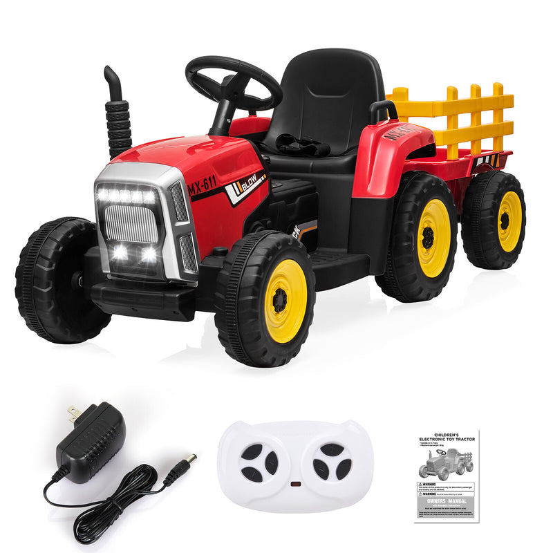 12V Red Electric Ride-On Tractor with Trailer Battery-Powered Kids Toy Car Magic Cars 9
