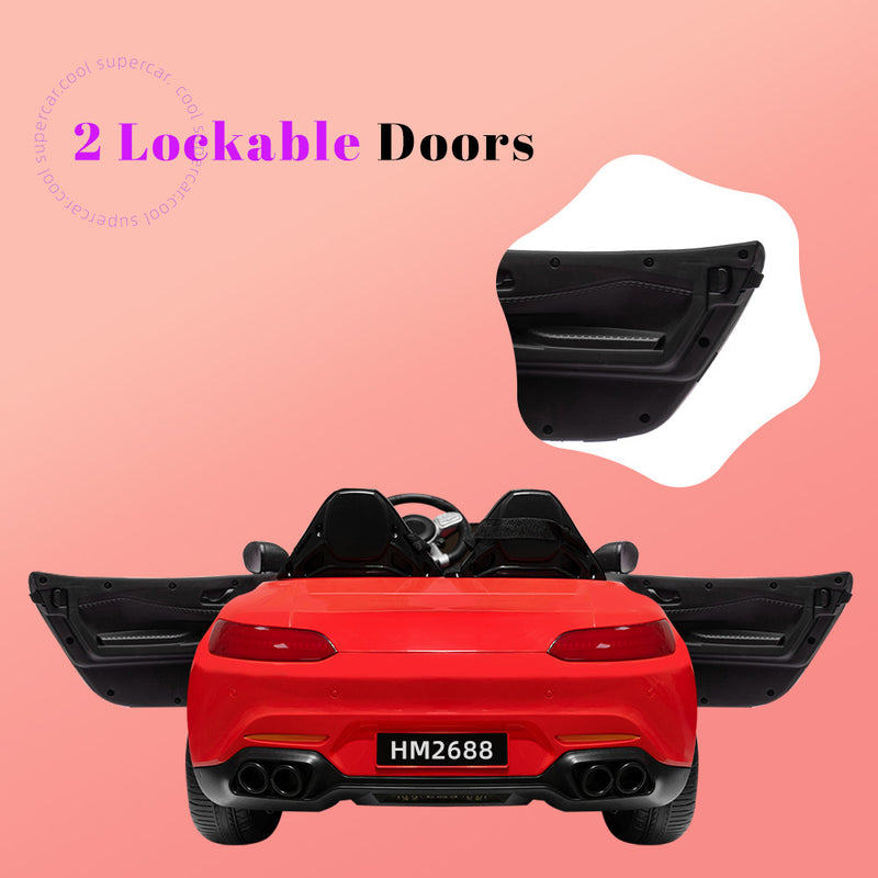 12V Red 2-Seater Ride-On Car with Power Wheels, Remote Control, Bluetooth, and LED Lights Magic Cars 3