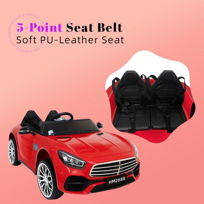 12V Red 2-Seater Ride-On Car with Power Wheels, Remote Control, Bluetooth, and LED Lights Magic Cars 4