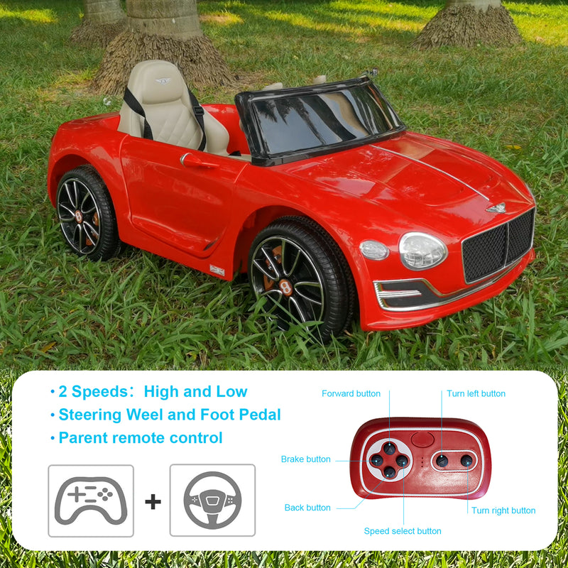 Red Bentley-Style 12V Electric Kids Ride-On Car with Remote Control and LED Lights Magic Cars 12