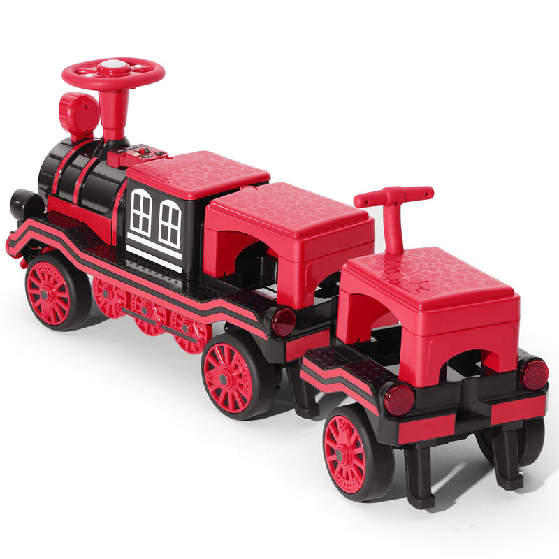 12V Electric 2-Seater Ride-On Train for Kids with Carriage, Music and Lights – Red and Blue Magic Cars 9