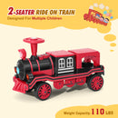 12V Red and Blue 2-Seater Electric Ride-On Train Car for Kids with Music, Lights, Horn, and Storage Magic Cars 4