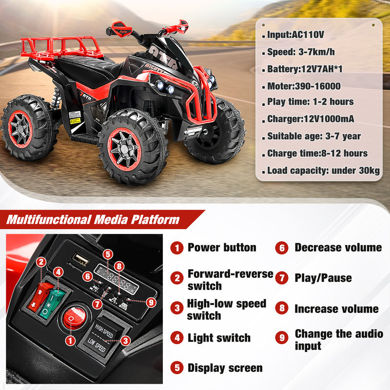 Electric Remote Control Four-Wheeler Ride-On Toy for Kids with Music, LED Lights, and USB Charging Magic Cars 2