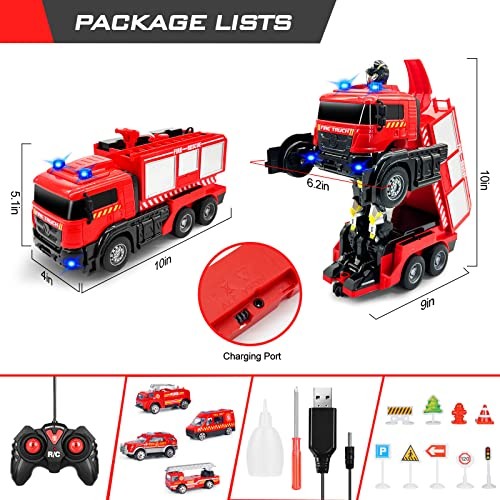 Remote Control Fire Truck Toy Set with LED Lights and Sound - 3 Small Fire Trucks Magic Cars 5
