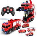 Remote Control Fire Truck Toy Set with LED Lights and Sound - 3 Small Fire Trucks Magic Cars 6