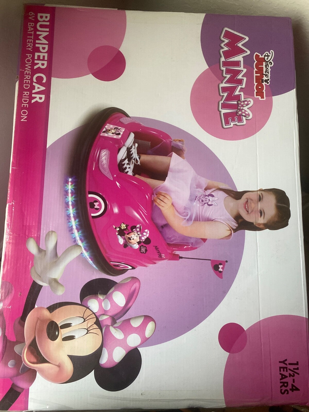 Ride-On Minnie Mouse Bumper Car with LED Lights for Toddler Girls