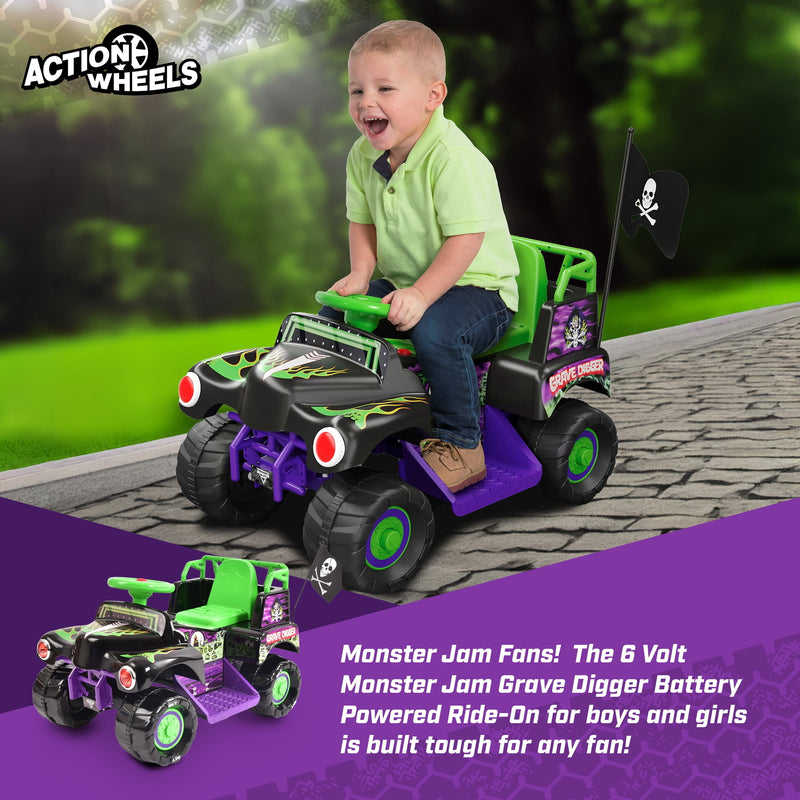 6V Ride-On Grave Digger Monster Truck with Graphics for Boys and Girls 18-36 Months Magic Cars 2