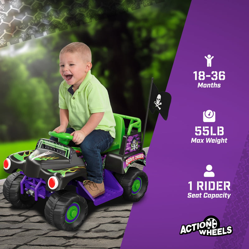 6V Ride-On Grave Digger Monster Truck with Graphics for Boys and Girls 18-36 Months Magic Cars 4