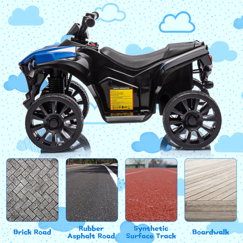 Kids Blue Ride-On ATV with 1.8 MPH Max Speed, LED Lights, and Foot Pedal Control Magic Cars 4