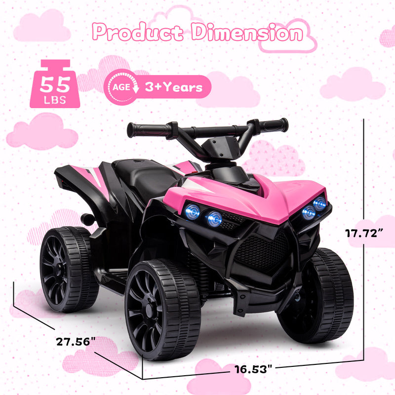 Kids Pink Ride-On ATV with 1.8 MPH Speed, LED Lights, and Foot Pedal Magic Cars 1