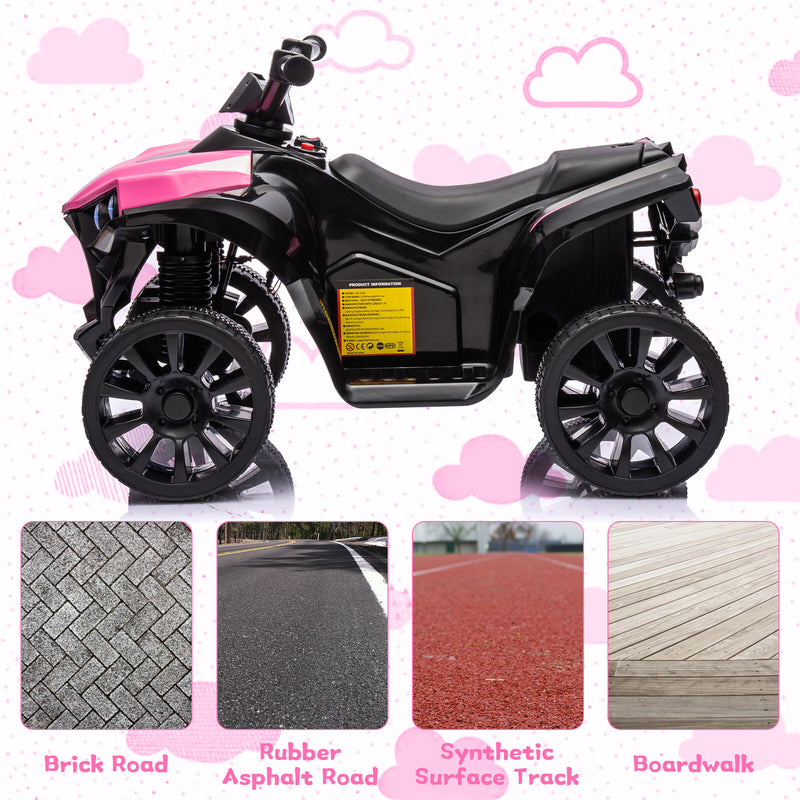 Kids Pink Ride-On ATV with 1.8 MPH Speed, LED Lights, and Foot Pedal Magic Cars 4