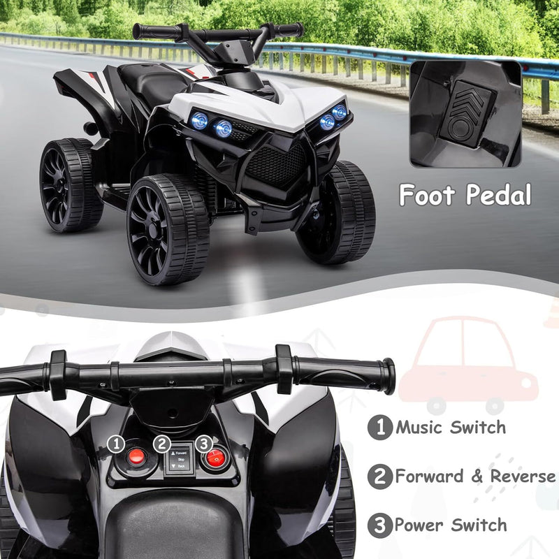 Kids Ride-On ATV with 1.8 MPH Max Speed, LED Lights, Foot Pedal, and Music Magic Cars 2