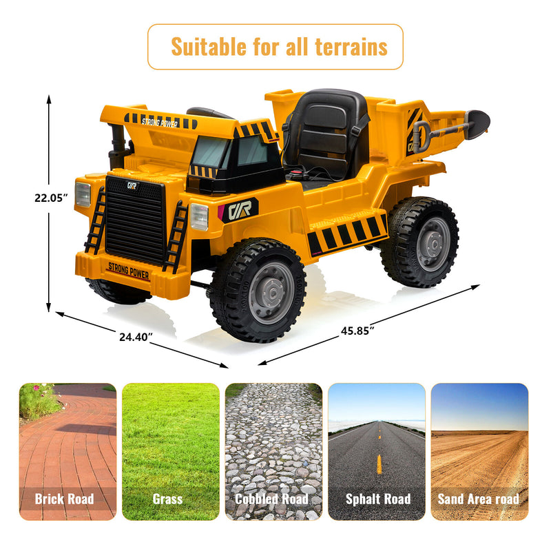 Kids Ride-On Yellow Dump Truck with Remote Control and Extra Shovel Magic Cars 1